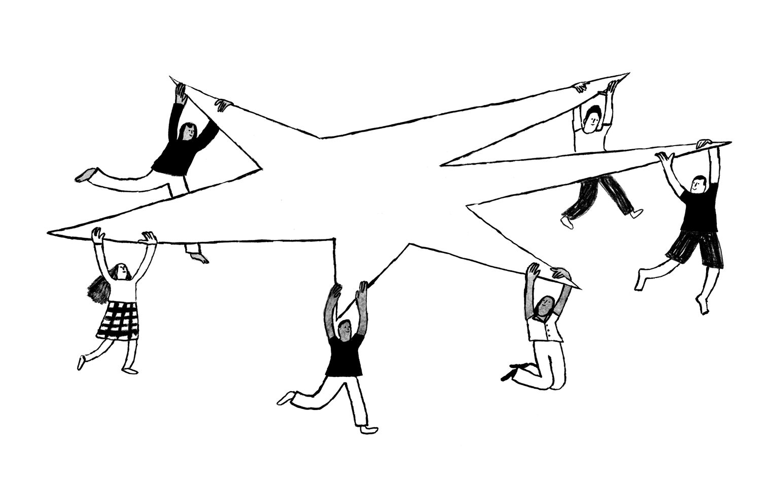 People holding up a six point star