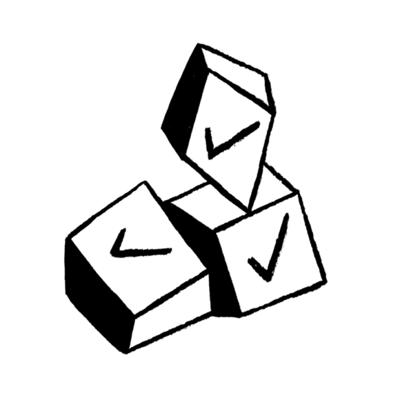 3 blocks with check marks
