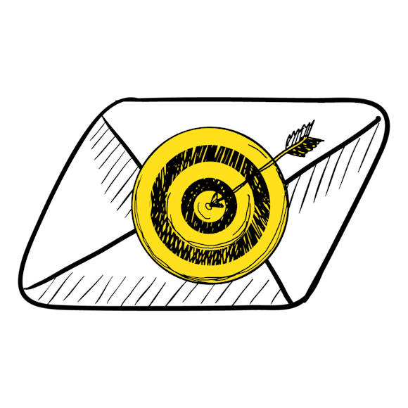 Graphic of an email icon with darts on top of it 